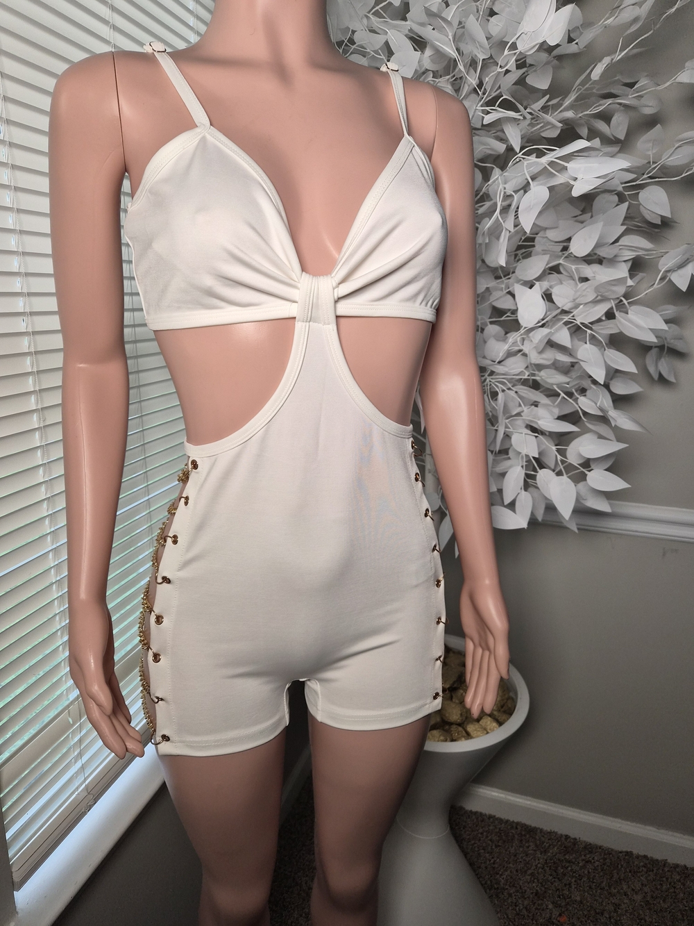 Ivory Cutout Lace-Up Romper